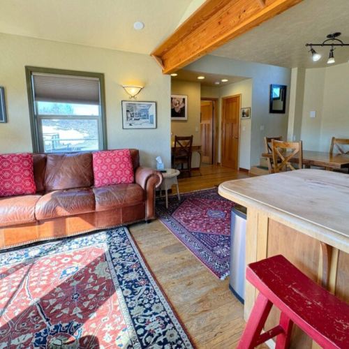 The downstairs bedroom is just off the living area.