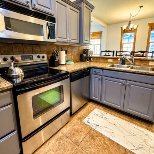 The kitchen comes stocked with everything you'd need to prepare a meal for any occasion.