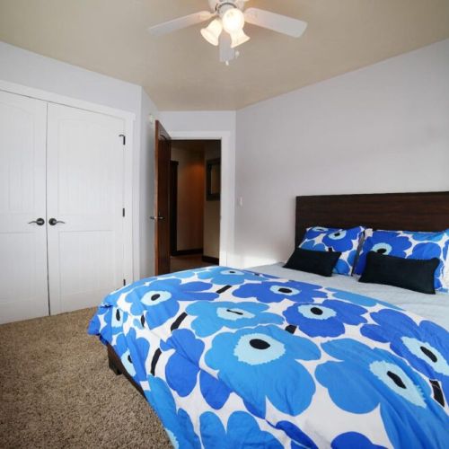 Bedroom #2 has a queen bed and gives you a peek of the Grand in the morning.