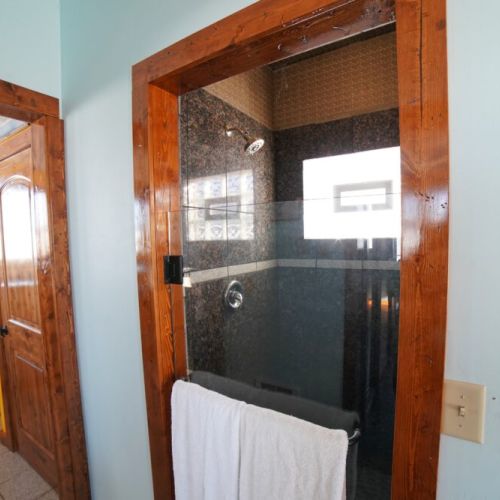 The shower is easily accessible from the hallway — it is open to the rest of the cottage so please be sure you are comfortable with the open concept!