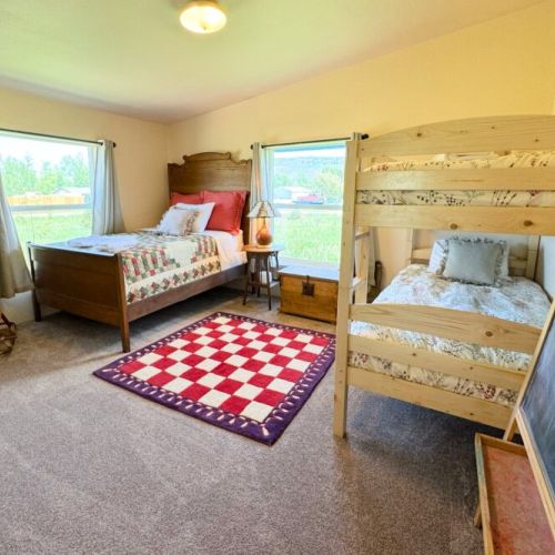 Bedroom #3 has a full bed and a twin-over-twin bunk — perfect for kids!