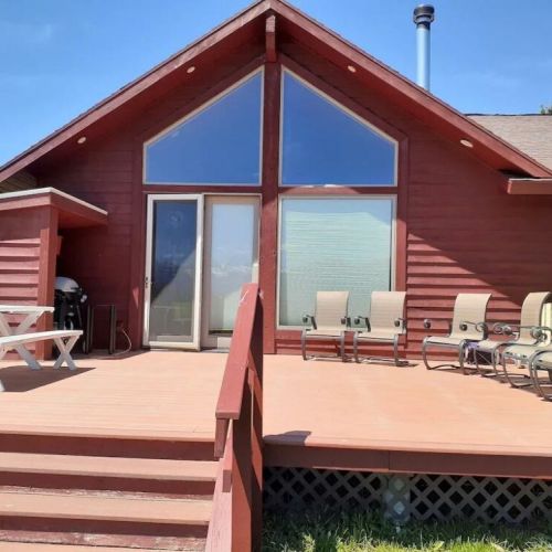 The back deck is the perfect hangout spot to enjoy a little fresh air and unmatched views of the Tetons.