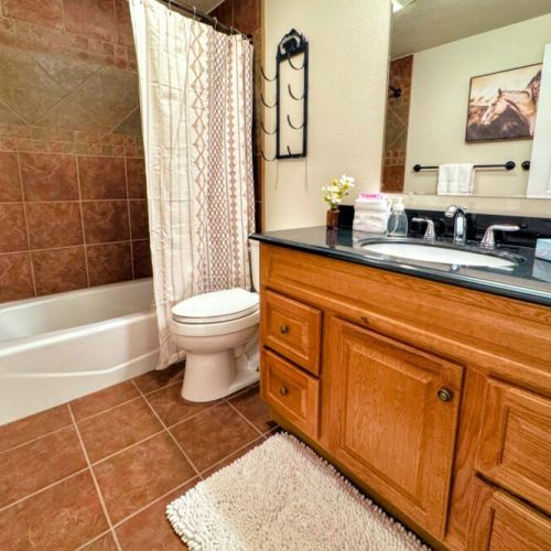 The basement area, including Bedrooms #4 and #5, shares this full bathroom, complete with a spacious vanity.