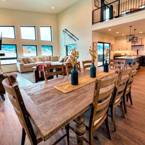 Gather around the dining table for food, conversation, and fun.