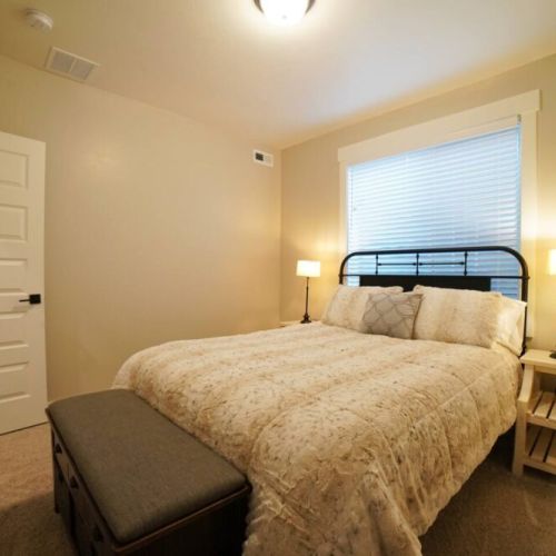 Bedroom #3, located in the basement, enjoys a queen bed and large closet.