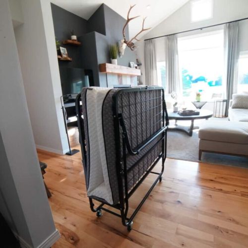 The foldaway twin bed is a breeze to setup — simply unfold each side and you are ready to go!