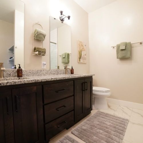 The master en suite bath has a spacious double vanity and a walk-in shower.