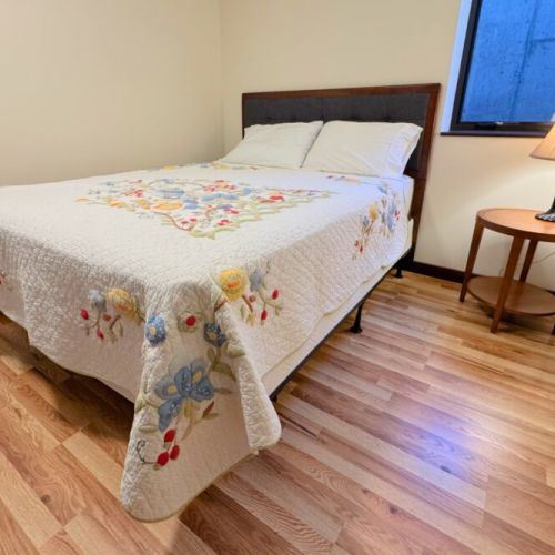 Bedroom #3, located in the basement, has a queen bed and a large closet.