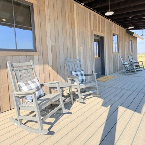 The rocking chairs are perfect for your morning coffee.