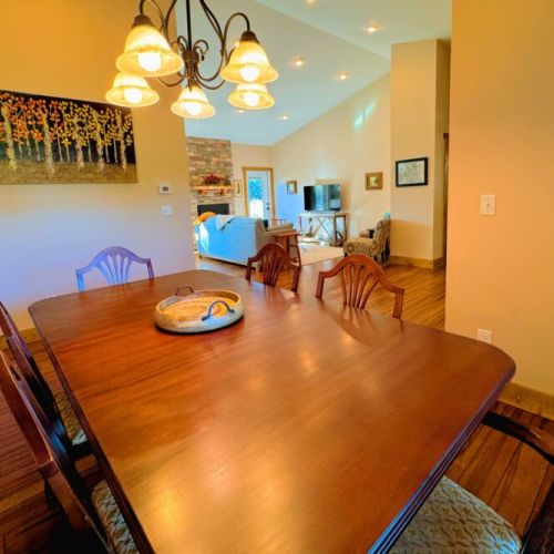 Gather around the dining table for food, conversation, and fun.