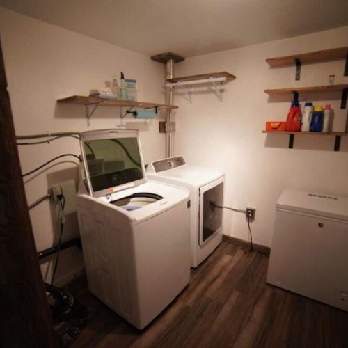 Washer and dryer so you can pack light.