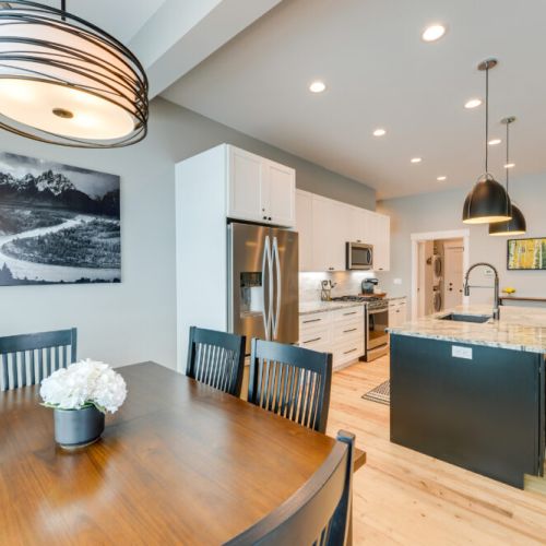 Gather around the dining table for conversation, food, and fun.