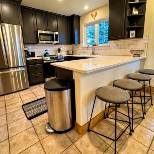 The kitchen comes stocked with everything you'd need to prepare a meal for any occasion.