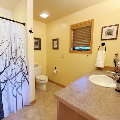 The master en suite has a spacious vanity and a walk-in shower.