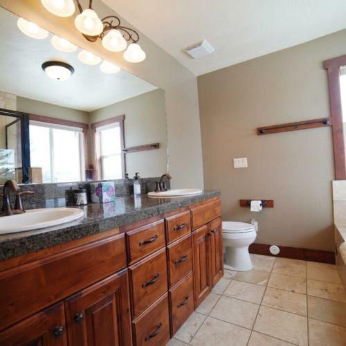 The master bath gives you both enough room to get ready in the morning.
