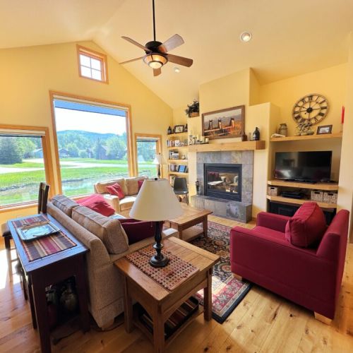 Use the smart TV to access your streaming service of choice, relax by the gas fireplace, or just lounge on one of the comfortable seats, all while enjoying a view of the outdoor pond.