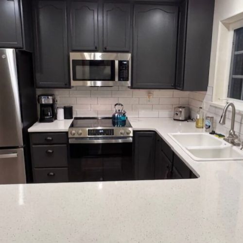 The kitchen comes stocked with everything you'd need to prepare a meal for any occasion.