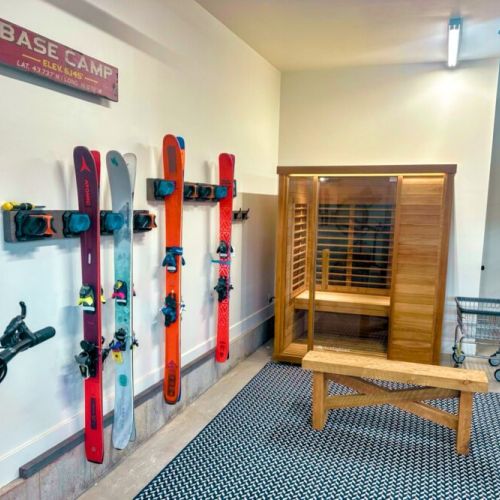 Gear up in the garage "Basecamp" with ski racks, boot dryers, and plenty of space to organize for the mountain, or unwind using the sauna.