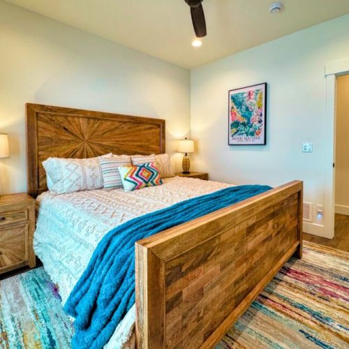 Bedroom #2 enjoys a king bed and a spacious closet, as well as access to a Jack-and-Jill-style bathroom (shared with Bedroom #3).