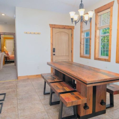 Gather around the dining table for food, conversation, and fun.