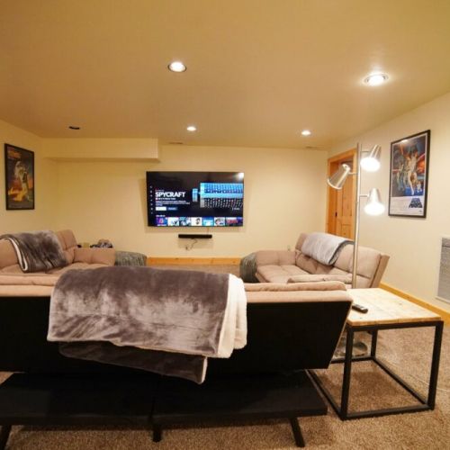 Enjoy a movie night in the home theater, complete with an 82" smart TV and a Sonos surround system!