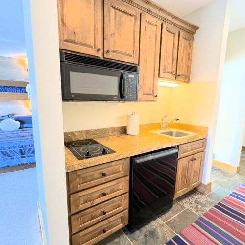 A well-equipped kitchenette allows those using the bunk room to whip up the necessities.