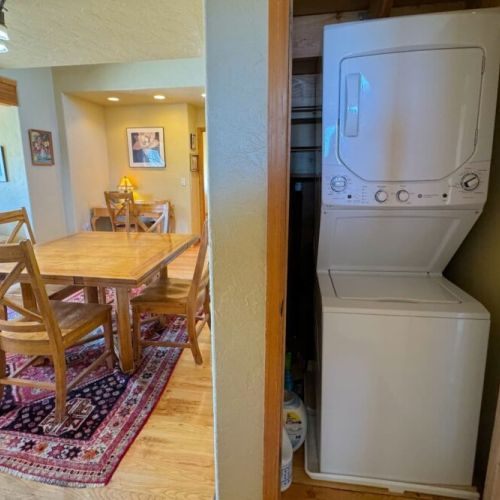 In case your day of skiing or hiking has your clothes in need of cleaning, there is a washer and dryer located conveniently by the front door — and we even provide detergent!