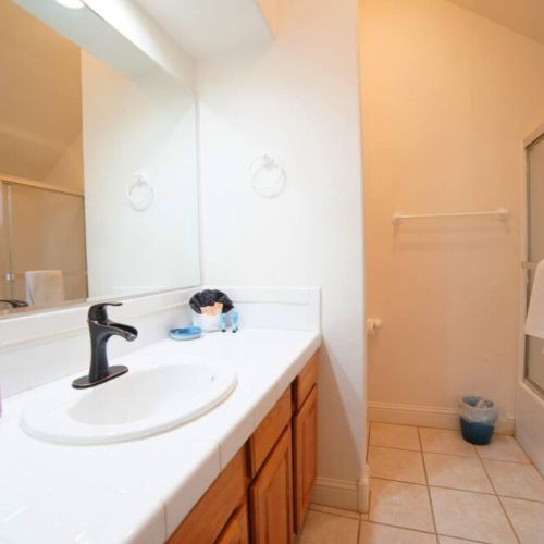 The master en suite bath has a vanity and a tub/shower combo.