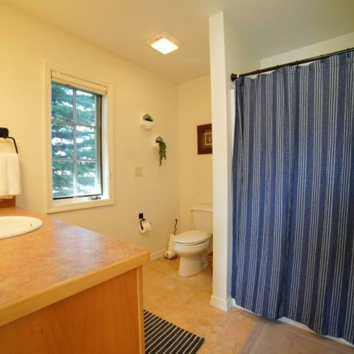 Bedroom #2's en suite bath has a vanity and a step-in shower.