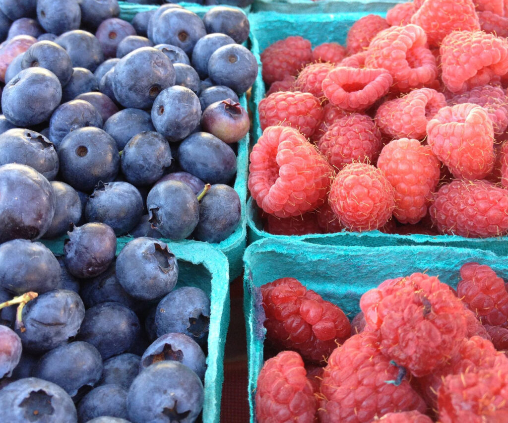 Picture of blueberries and raspberries.